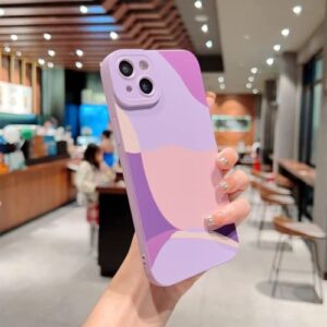 YKCZL Compatible with iPhone 14 Plus Case,Cute Painted Art Heart Pattern Full Camera Lens Protective Slim Soft Shockproof Phone Case for Women Girls-Purple