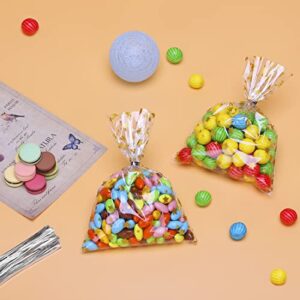 Bosose 100 Pcs 5"X 7" Star Goodie Bags Gift Wrap Cello Cellophane Treat Bags Party Favor Bags Clear Candy Cookie Bags Plastic Poly Goodie Storage Bags with Twist Ties for Bakery,Birthday, Wedding