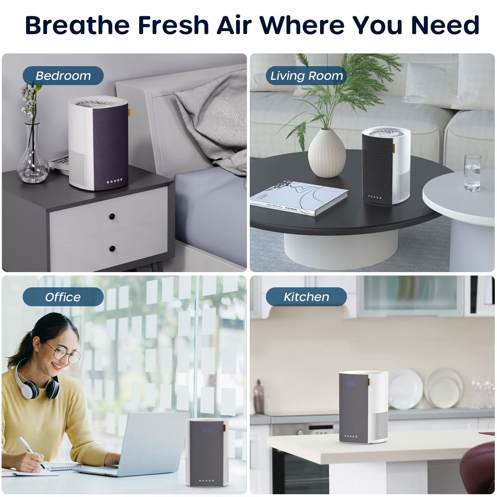 ECOWELL Air Purifiers for Bedroom, H13 HEPA Air Purifiers for Home Office Living Room, Air Filter Air Cleaner for Pet Dander Odors Smoke Pollen Dust, Small Air Purifier with 28dB Sleep Mode, EAP050