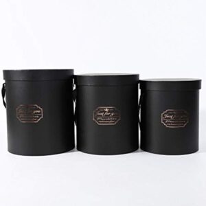 BBJ WRAPS Black Flower Bouquet Round Gift Boxes with Lids Cylinder Florist Packaging Cardboard Box for Flowers Supplies Set/3 (S/M/L)