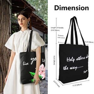 MEL JUN Canvas Tote Bag for Women, Light Beach Bags Gym Tote Reusable Grocery Bag Reading Totes Weekend Church Bag Black Floral Tote Bags with Pink Flower