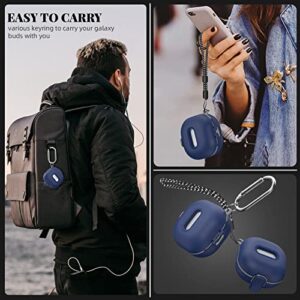 Secure Lock Case for Samsung Galaxy Buds 2 Pro/Galaxy Buds 2/Galaxy Buds Pro/Galaxy Buds Live, WOFRO Shock-Absorbing Protective Cover TPU Hard Shell with Lanyard and Keychain[One-Click pop] (Blue)