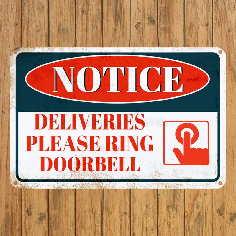 Aluminum Reflective Tin Sign - Deliveries Please Ring Doorbell - Rust Free Aluminum-UV Protected and Weatherproof 12x8 Inch