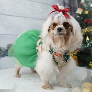 Holiday Theme Christmas Dog Dress with Bowknot + Lightweight Cat Vest for Small Medium Dogs Cats (Small, Dark Green)