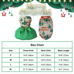 Holiday Theme Christmas Dog Dress with Bowknot + Lightweight Cat Vest for Small Medium Dogs Cats (Medium, Dark Green)