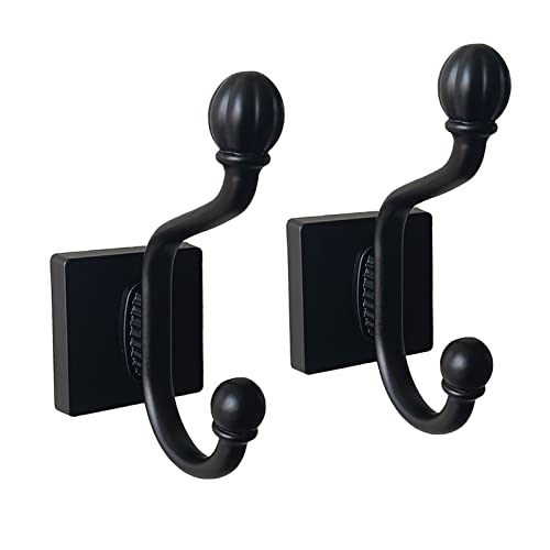 SIJESSIE Black Towel Coat Hooks for Wall, Square Coat Robe Hooks Heavy Duty for Towels Clothes Closet Jackets Coats Backpack Wall Hook for Bathroom Bedroom Hallway Entryway Hotel Pool 2 Pack (Black)