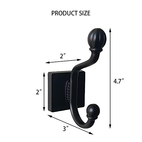 SIJESSIE Black Towel Coat Hooks for Wall, Square Coat Robe Hooks Heavy Duty for Towels Clothes Closet Jackets Coats Backpack Wall Hook for Bathroom Bedroom Hallway Entryway Hotel Pool 2 Pack (Black)