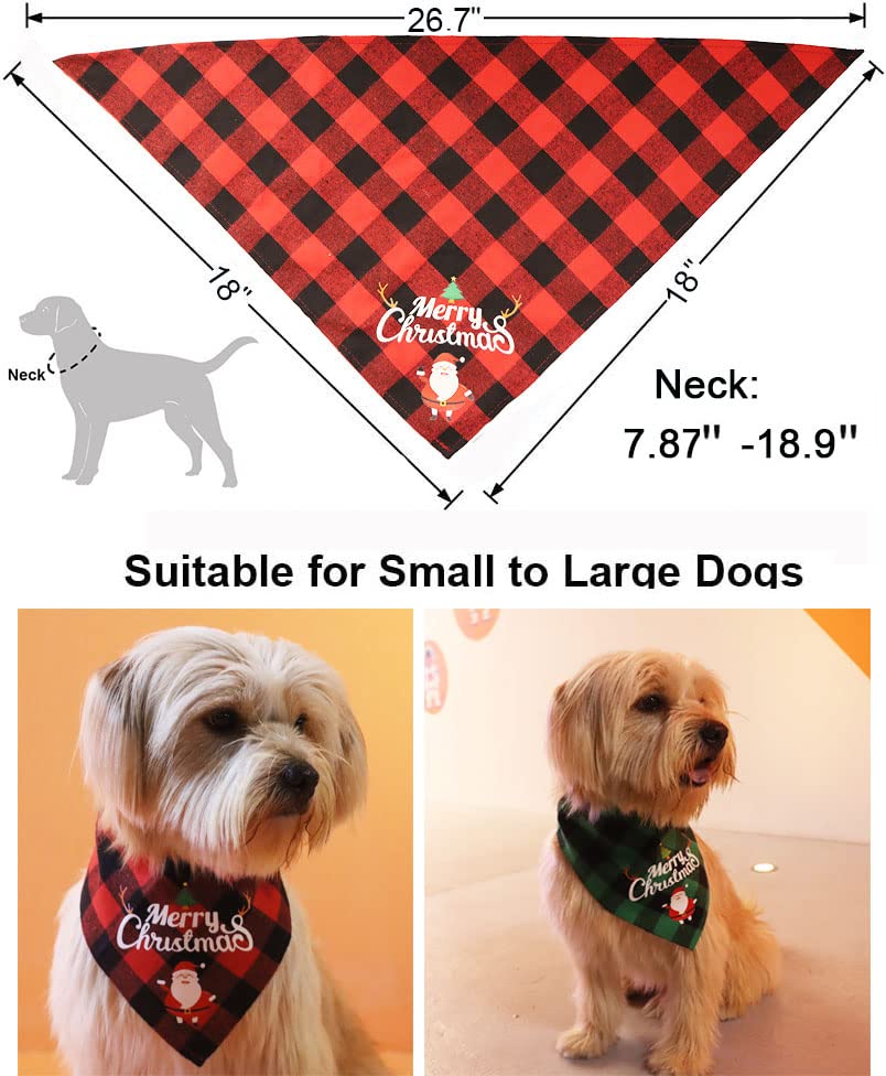 2 Pack Holiday Dog Bandana, Christmas Plaid Dog Bandana Pets Scarf Triangle Bibs Kerchief Set Pet Costume Accessories Decoration for Small Medium Large Dogs Cats Pets (Red and Green 2)