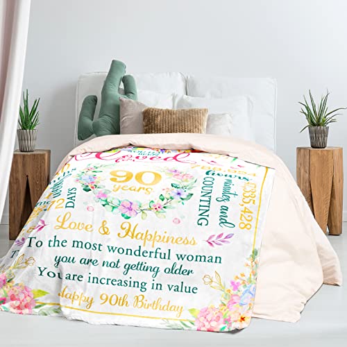 90th Birthday Decorations for Women,90th Birthday Gifts for Women,Best 90th Birthday Gifts,Happy 90th Birthday Decorations for Her,Wife,Sister,Friend,Soft Throw Blanket 50" X 60"