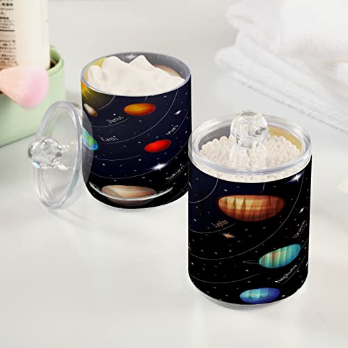 Solar System Galaxy 2 Pcs Qtip Holder Outer Space Organizer Dispenser Storage Canister Plastic Apothecary Jars Bathroom Vanity for Cotton Swab Ball Pads Floss