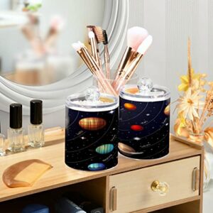 Solar System Galaxy 2 Pcs Qtip Holder Outer Space Organizer Dispenser Storage Canister Plastic Apothecary Jars Bathroom Vanity for Cotton Swab Ball Pads Floss
