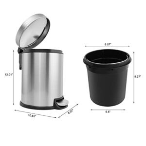 Innovaze 1.32 Gal./5 Liter Stainless Steel Round Step-on Trash Can for Bathroom and Office