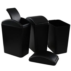 saedy 3 pack plastic slim kitchen garbage can with lid, 16 l swing top trash can, black