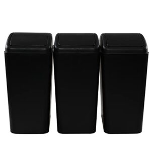 Saedy 3 Pack Plastic Slim Kitchen Garbage Can with Lid, 16 L Swing Top Trash Can, Black