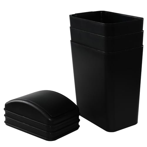 Saedy 3 Pack Plastic Slim Kitchen Garbage Can with Lid, 16 L Swing Top Trash Can, Black