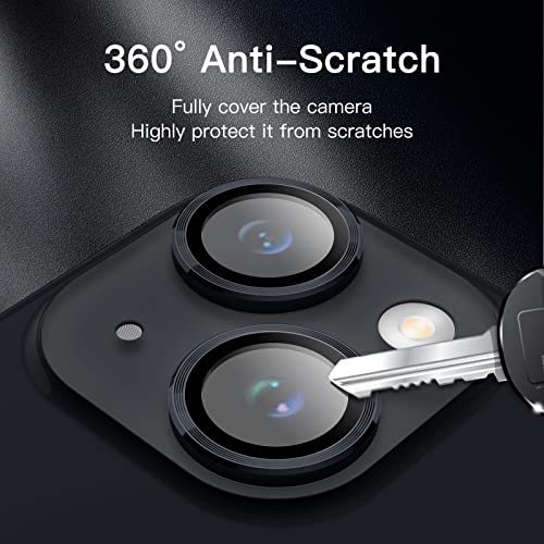 JETech Camera Lens Protector for iPhone 14 6.1-Inch and iPhone 14 Plus 6.7-Inch, 9H Tempered Glass Metal Individual Ring Cover, HD Clear, 2-Pack (Midnight)