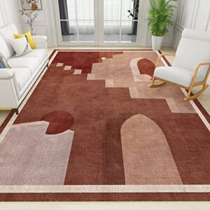 Mid Century Boho Area Rugs, Terracotta 3D Perspective Indoor Non-Slip Kids Rug, Machine Washable Breathable Durable Carpet for Living Room Study Dining Decor Mat 3' by 5'
