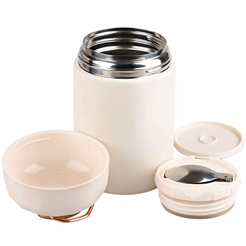 19oz Insulated Stainless Steel Food Jar, Hot And Cold Anti-scald Soup Container With Folding Spoon, Office Insulated Mug, Lunch Cup For Adults And Students To Carry(White)