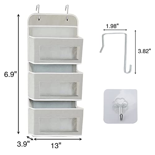 Over The Door Organizer Storage, Wall Mount Hanging Organizer with 3 Large Capacity Pocket Organizers