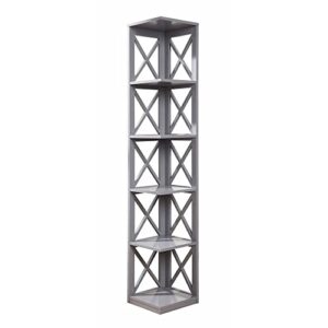 Convenience Concepts Oxford End Table with Shelves, Gray & Oxford 5 Tier Corner Bookcase, Gray