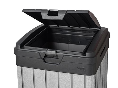 Keter Solana 70 Gallon Storage Bench Deck Box Grey & Rockford Resin 38 Gallon Trash Can with Lid and Drip Tray for Easy Cleaning-Perfect for Patios Kitchens and Outdoor Entertaining Grey