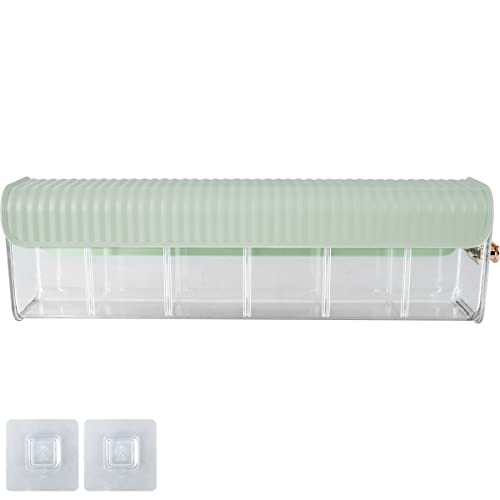 Punch-Free Multifunctional Storage Box with Lid Adjustable Compartment Wall Mounted Clear Drawer Organizer Dividers Reusable Underwear Storage Boxes for Socks Underwear Kitchen Seasonings 14×4×3 inch