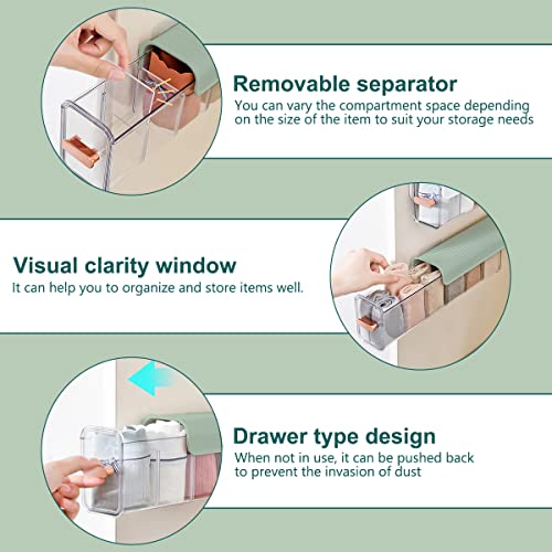 Punch-Free Multifunctional Storage Box with Lid Adjustable Compartment Wall Mounted Clear Drawer Organizer Dividers Reusable Underwear Storage Boxes for Socks Underwear Kitchen Seasonings 14×4×3 inch