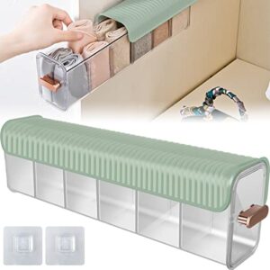 Punch-Free Multifunctional Storage Box with Lid Adjustable Compartment Wall Mounted Clear Drawer Organizer Dividers Reusable Underwear Storage Boxes for Socks Underwear Kitchen Seasonings 14×4×3 inch
