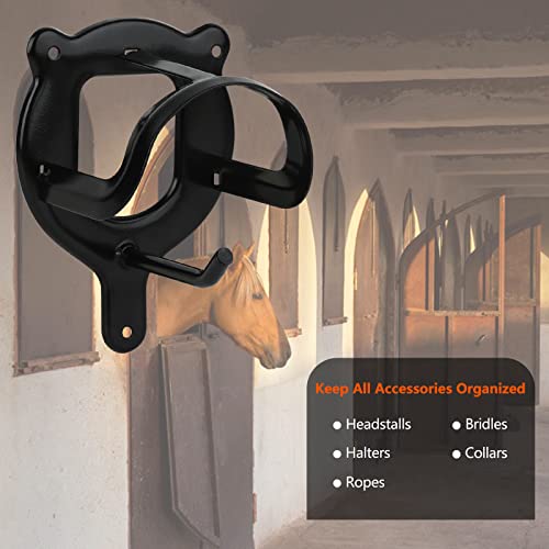 jeonan 4 Pack Horse Bridle Rack Black Bridle Bracket Metal Bridle Hook Wall Mounted Halter Hanger with Mounting Screws and Expansion Pins for Horse Barn Supplies