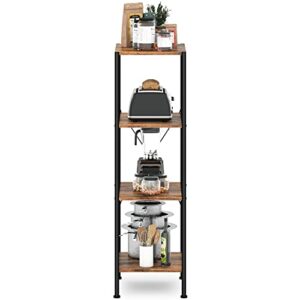 4 Tier Storage Shelves Narrow Shelf Unit Metal Shelves Shelf Free Standing Shelf Organisers Modern Shelf Ladder Shelf Bookshelf for Bathroom Kitchen Bedroom Hallway Steel & Wooden Black & Brown