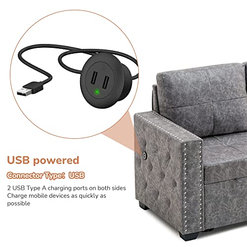 Goohome 84" L Sectional USB Charger,2 Sofa Bed with Storage Chaise,Sleeper Independent Use as Coffee Table, Nail Headed for Living Room Furniture Apartment/Upstairs Loft, Gray / 3-seat