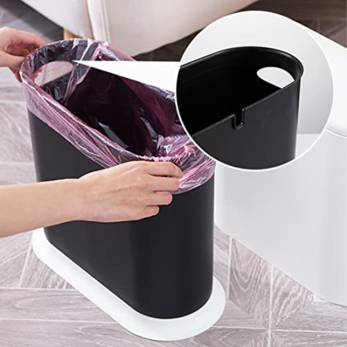 10 Liter Slim Trash Can with Press Top Lid, Oval Split Garbage Bin for Home, Office, Bathroom, (White)