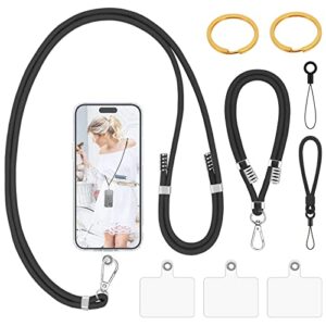 xldlqu cell phone lanyard, 1× universal crossbody lanyard, 1× adjustable wrist strap, 1× finger strap, 2× key rings and 3× phone patch available for most mobile phone (black)