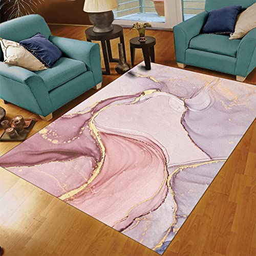 Pink Abstract Gold Plated Area Rug, Mysterious Personality Decorative Rug, Anti-Slip Rug Foldable Fashion Design Does Not Hurt Floors Suitable for Living Room Bedroom Dining Room Office 6 x 8ft
