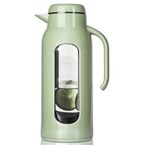 Delove 85oz/2.5 Liter Glass Water Pitcher with Lid and Shatterproof Shell - Iced Tea Pitcher&Carafe - Heat Resistant Glass Jug Water Carafe with Handle for Juice, Cold or Hot Beverages -Green