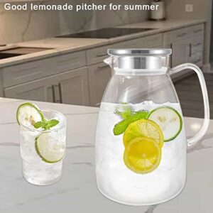 Bunhut Glass Pitcher with Lid,68 oz Water Pitcher for Hot Cold Drinks,Glass Water Pitcher with Insulated Handle,Large Glass Water Jar Made of High Borosilicate Glass,Easy to Clean