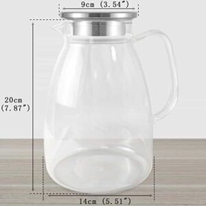 Bunhut Glass Pitcher with Lid,68 oz Water Pitcher for Hot Cold Drinks,Glass Water Pitcher with Insulated Handle,Large Glass Water Jar Made of High Borosilicate Glass,Easy to Clean