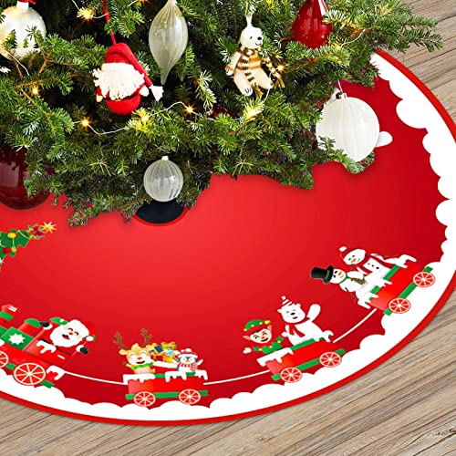 Skycase Christmas Tree Skirt,48 Inch Xmas Tree Skirts Mat,Large Christmas Tree Mat with Snowman Xmas Tree Pattern,Farmhouse Tree Mat Ornaments for Decorations Holiday Party.