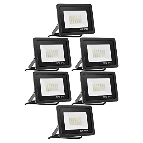 Led High Bay Light 30w 3000 Lm 6500k Cold White FloodLight IP65 Waterproof Commercial Bay Lighting for Lawn Playground Barn Workshop Basement Attic Warehouse (Color : 30W, Size : 6 Pack)