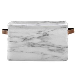 Gougeta Foldable Storage Basket with Handle, Vintage Grunge White Marble Rectangular Canvas Organizer Bins for Home Office Closet Clothes Toys 2 Pack