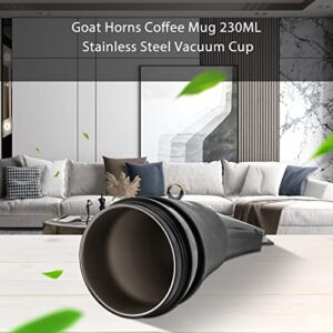 Exogio Goat Horns Coffee Mug 230ML Stainless Steel Vacuum Cup Flask Tea Cups Travel Couple Water Bottle with Rope-Black