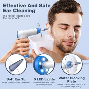 Ear Wax Removal, Electric Ear Cleaning Kit with Light, Ear Irrigation Kit with 4 Pressure Modes, Safe and Effective Ear Flush Kit with Ear Cleaner - Includes Basin, Towel & 15 Tips