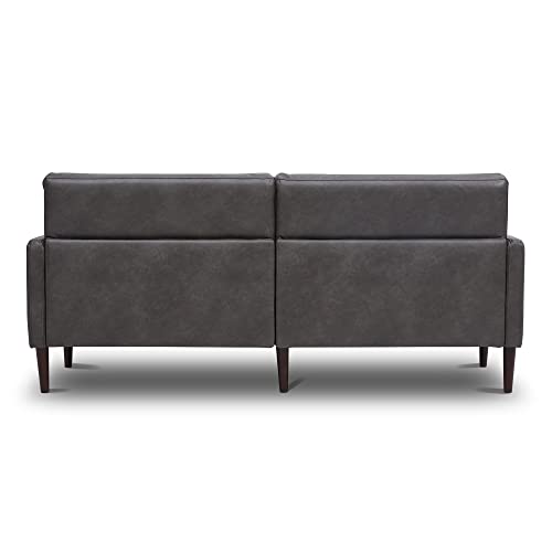CHITA Modern Faux Leather Sofa Couch for Living Room Apartment with 2 Pillows and Solid Wood Legs, Easy Assembly, 73.6" W, Grey