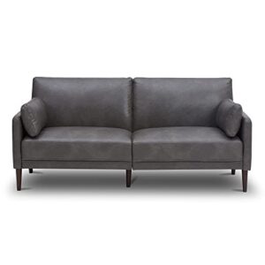 CHITA Modern Faux Leather Sofa Couch for Living Room Apartment with 2 Pillows and Solid Wood Legs, Easy Assembly, 73.6" W, Grey