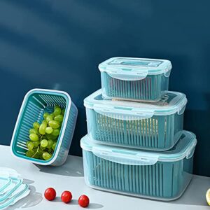 qbomb vegetable and fruit storage container, containers with lid and and removable drain basket,containers for fridge berries vegetable wash, 5 sizes, food grade safe,3800ml