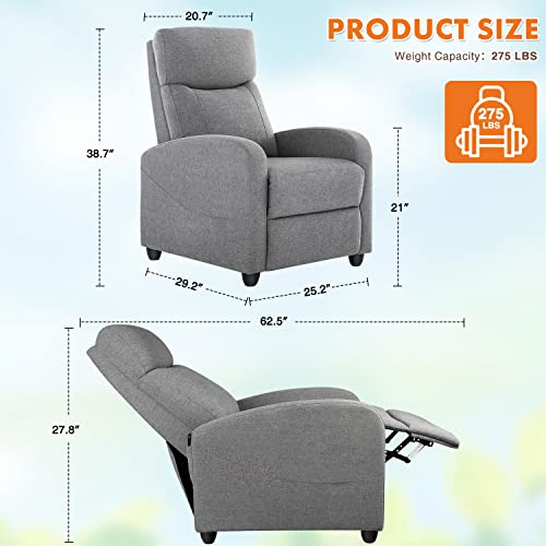 Recliner Chair for Living Room, Fabric Massage Recliner Chair Winback Single Sofa Home Theater Chairs Adjustable Modern Reclining Chair with Padded Seat Backrest for Adults (Grey)