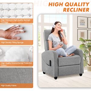 Recliner Chair for Living Room, Fabric Massage Recliner Chair Winback Single Sofa Home Theater Chairs Adjustable Modern Reclining Chair with Padded Seat Backrest for Adults (Grey)