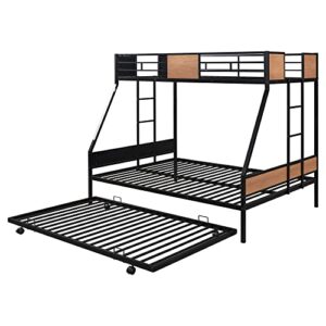 UBGO Triple Bunk Beds for Kids,Metal Triple Bunk Beds Twin Over Twin & Twin Bunk Bed Fame With Safety Guardrails and Ladders for 3,Three Twin Bunk Beds for Kids Teens Boys Girls, Space Saving,No Noise