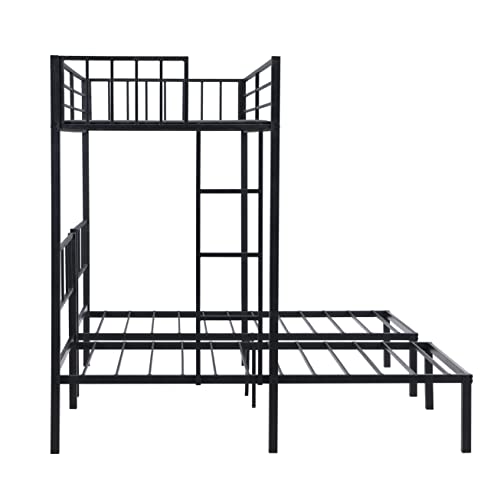 UBGO Triple Bunk Beds for Kids,Metal Triple Bunk Beds Twin Over Twin & Twin Bunk Bed Fame With Safety Guardrails and Ladders for 3,Three Twin Bunk Beds for Kids Teens Boys Girls, Space Saving,No Noise