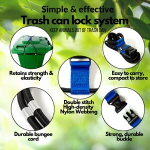 ZONDER Trash Can Locks | Bungee Cord Outdoor Trash Can Locks for Raccoons Animals | Neat Yard | Bear Garbage Bin Locks - Ease of Use - Durable - Double Pack